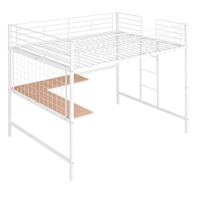 Cama alta Full Metal con escritorio y rejilla metálica, negra