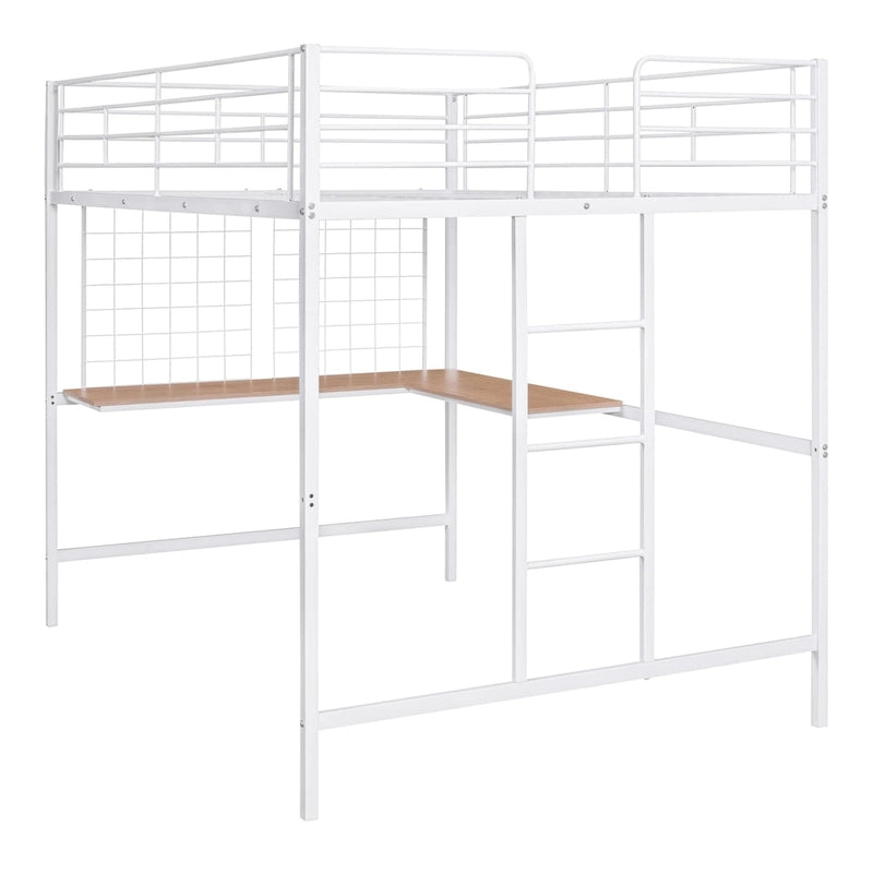 Cama alta Full Metal con escritorio y rejilla metálica, negra