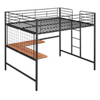 Cama alta Full Metal con escritorio y rejilla metálica, negra