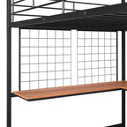 Cama alta Full Metal con escritorio y rejilla metálica, negra