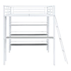 Cama loft de metal tamaño matrimonial con 3 niveles de estantes y escritorio, elegante estructura de cama de metal con pizarra, negra