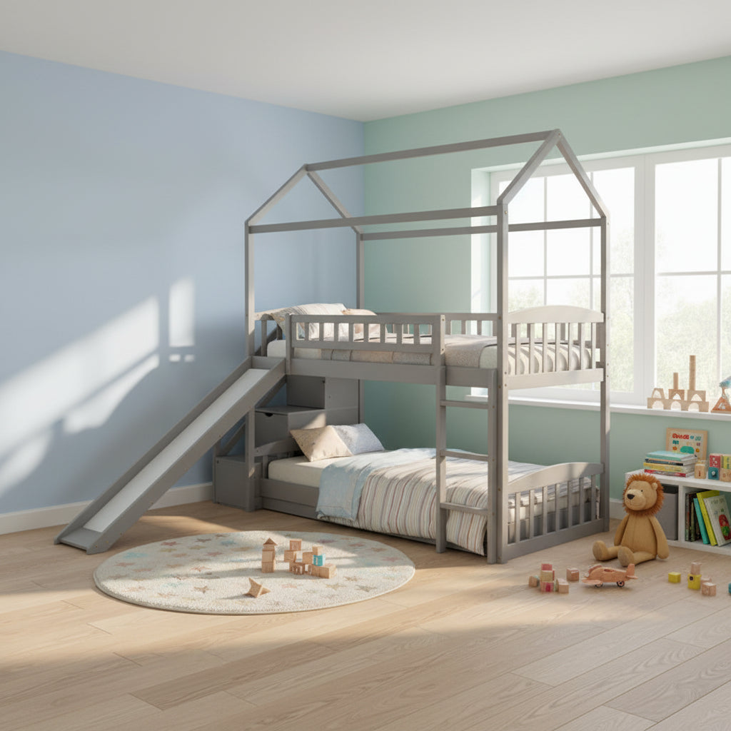 Merax Twin House Bed Loft Bed with Two Drawers and Slide