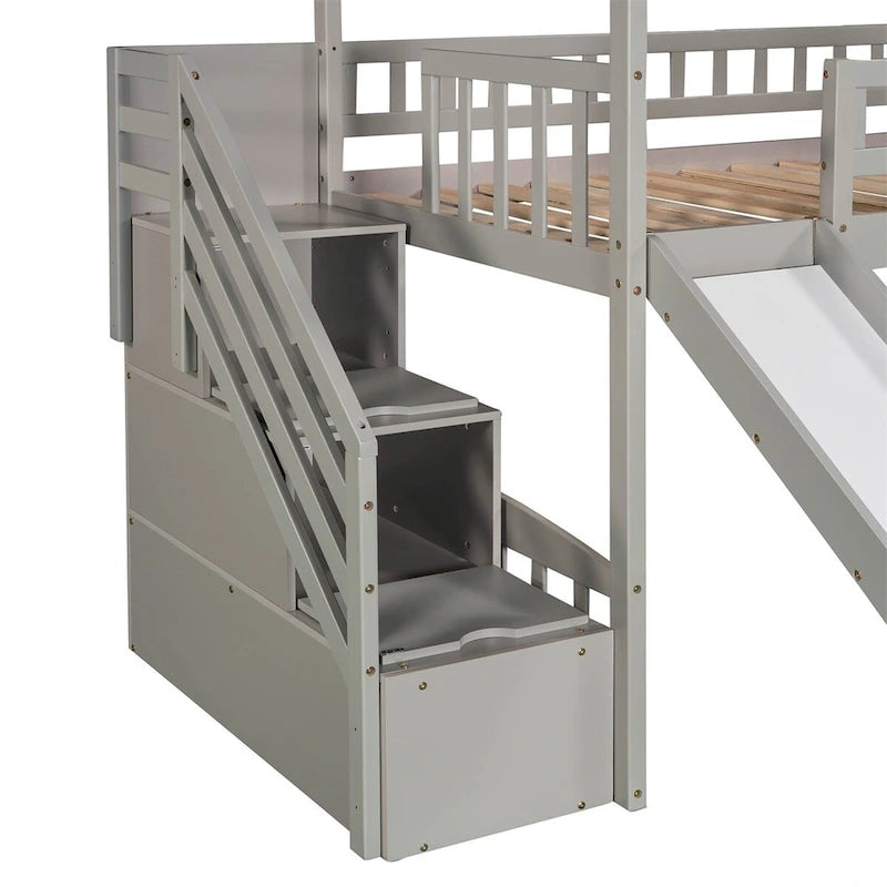 Cama nido doble con dos cajones y tobogán