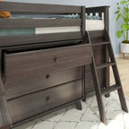 Cama alta baja individual con escritorio extraíble y cómodas de 3 cajones