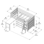 Cama alta baja individual con escritorio extraíble y cómodas de 3 cajones