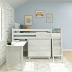 Cama alta baja individual con escritorio extraíble y cómodas de 3 cajones
