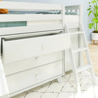 Cama alta baja individual con escritorio extraíble y cómodas de 3 cajones