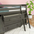 Cama alta baja individual con escritorio extraíble y cómodas de 3 cajones