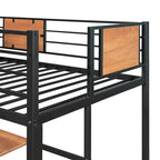 Cama alta doble de metal con escritorio y estante