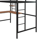 Cama alta doble de metal con escritorio y estante