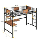 Cama alta doble de metal con escritorio y estante