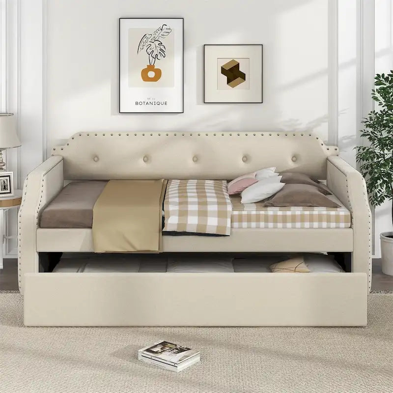Sofá cama individual tapizado con cama nido