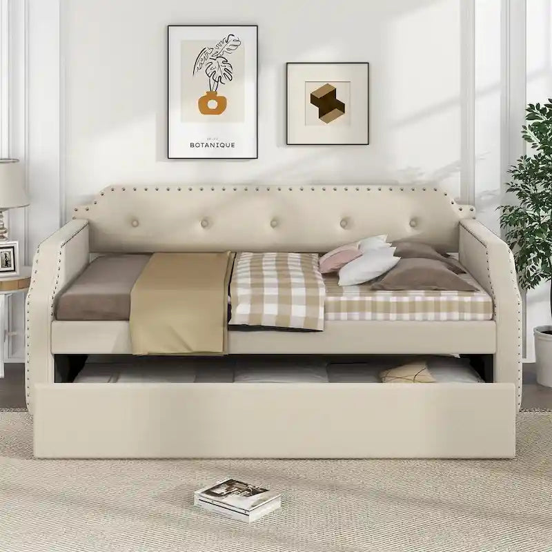 Sofá cama individual tapizado con cama nido