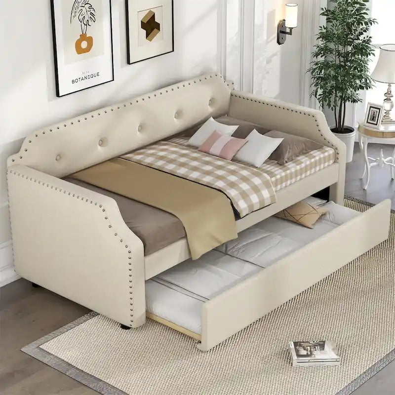 Sofá cama individual tapizado con cama nido