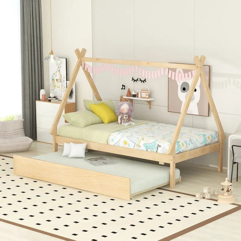 Cama tipo tienda de campaña de tamaño individual con nido