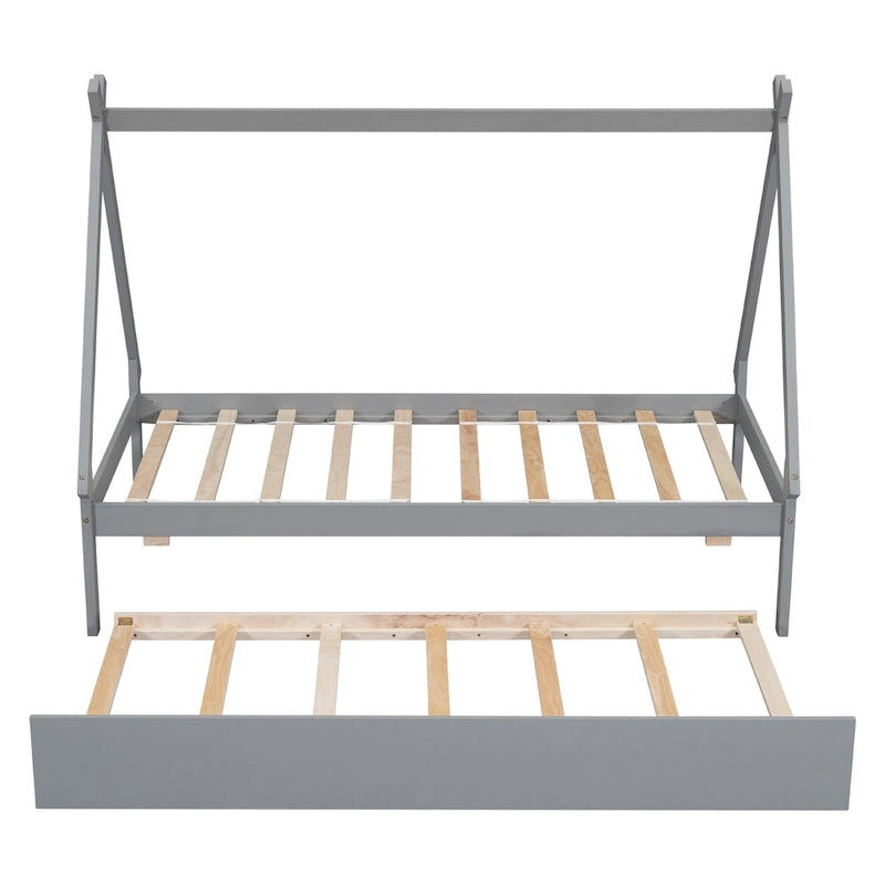 Cama tipo tienda de campaña de tamaño individual con nido