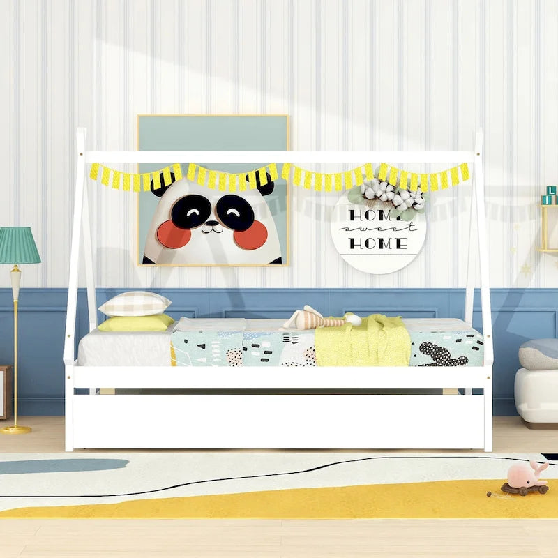 Cama tipo tienda de campaña de tamaño individual con nido