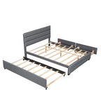 Cama plataforma tapizada Queen beige, con cama nido, cajones de almacenamiento, diseño moderno, estructura resistente