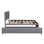 Cama plataforma tapizada Queen beige, con cama nido, cajones de almacenamiento, diseño moderno, estructura resistente