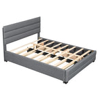Cama plataforma tapizada Queen beige, con cama nido, cajones de almacenamiento, diseño moderno, estructura resistente