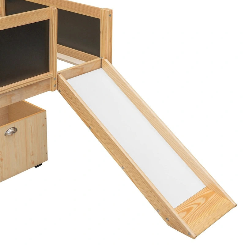 Cama alta de madera doble con dos cajas de almacenamiento