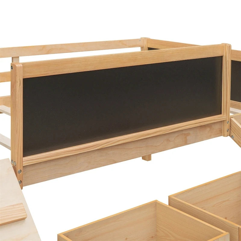 Cama alta de madera doble con dos cajas de almacenamiento