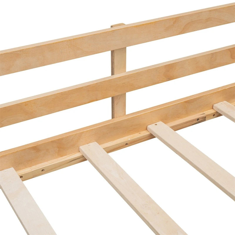 Cama alta de madera doble con dos cajas de almacenamiento