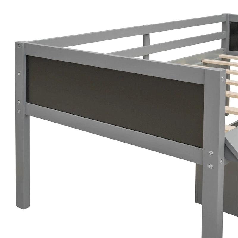 Cama alta de madera doble con dos cajas de almacenamiento