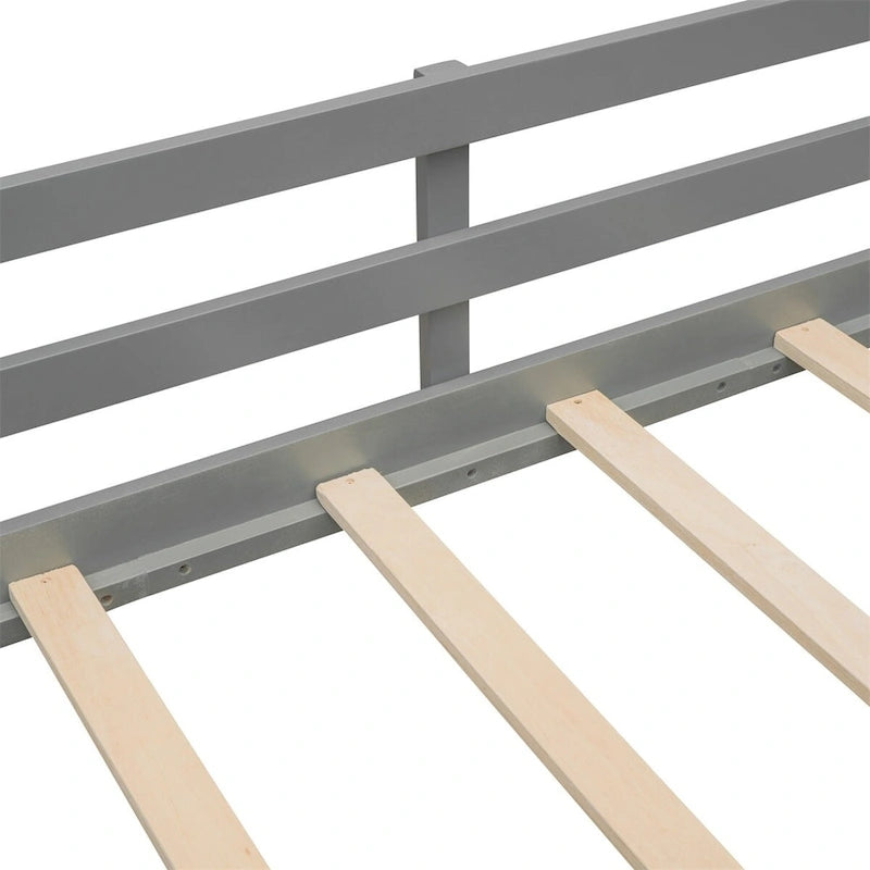 Cama alta de madera doble con dos cajas de almacenamiento