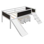 Cama alta de madera doble con dos cajas de almacenamiento