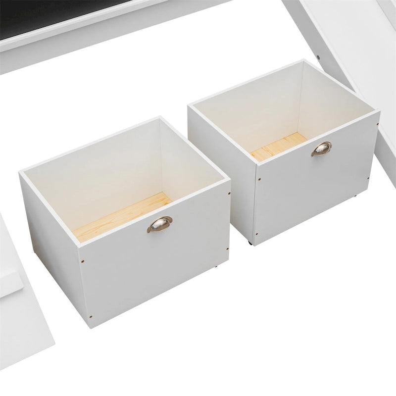 Cama alta de madera doble con dos cajas de almacenamiento