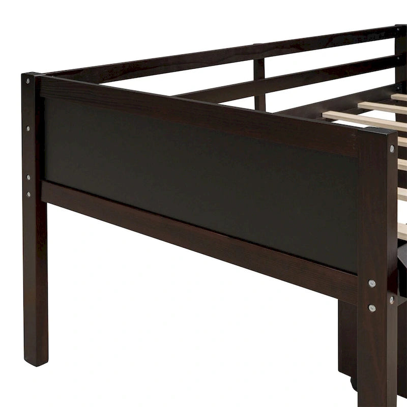 Cama alta de madera doble con dos cajas de almacenamiento