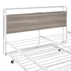 Cama de Plataforma Metálica Tamaño Queen con Nido, Puertos USB, No Requiere Box Spring