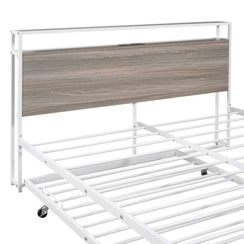 Cama de Plataforma Metálica Tamaño Queen con Nido, Puertos USB, No Requiere Box Spring