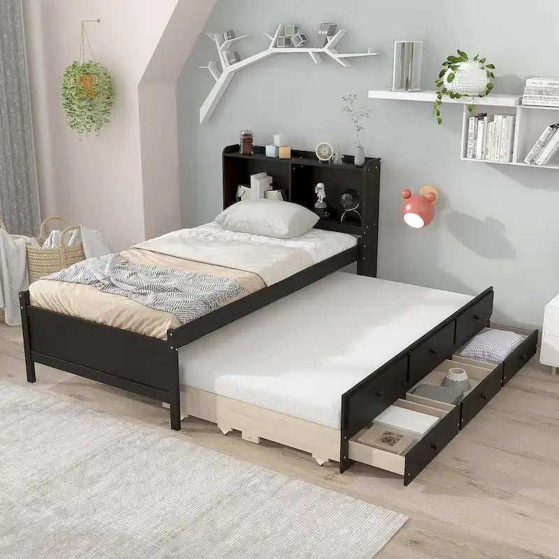 Cama individual con cama nido individual y cajones