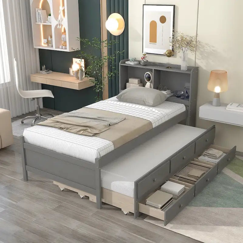 Cama individual con cama nido individual y cajones