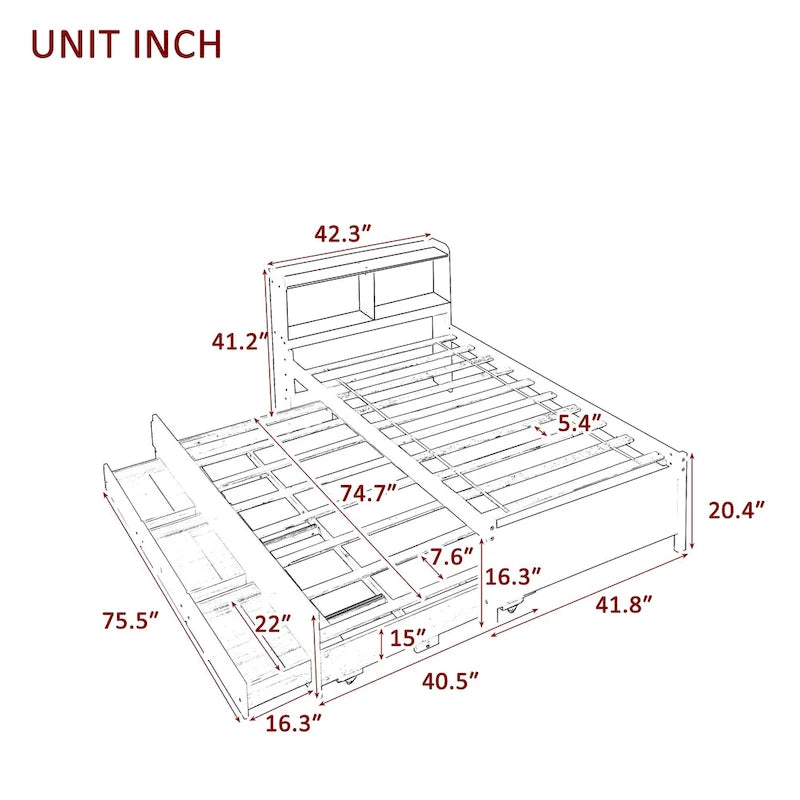 Cama individual con cama nido individual y cajones