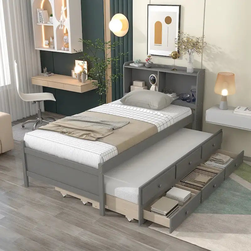 Cama individual con cama nido individual y cajones