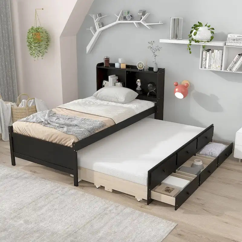 Cama individual con cama nido individual y cajones