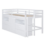 Cama alta individual con 4 cajones, armario inferior y estantes