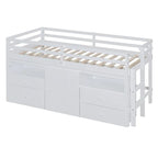 Cama alta individual con 4 cajones, armario inferior y estantes