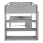 Cama alta con escalera, estantes y escritorio