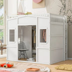 Full Size House Loft Bed With Ladder and Wardrobe