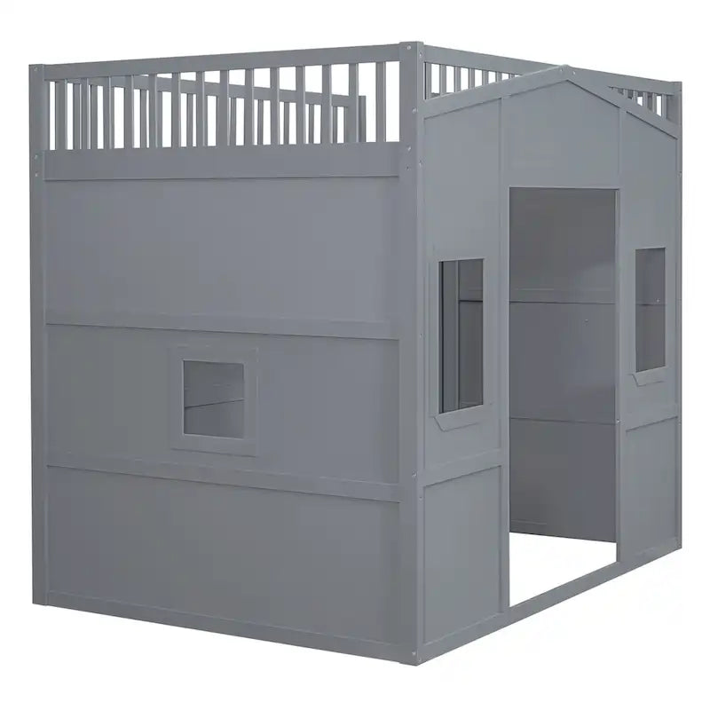 Cama alta tipo loft para casa de tamaño completo con escalera y armario