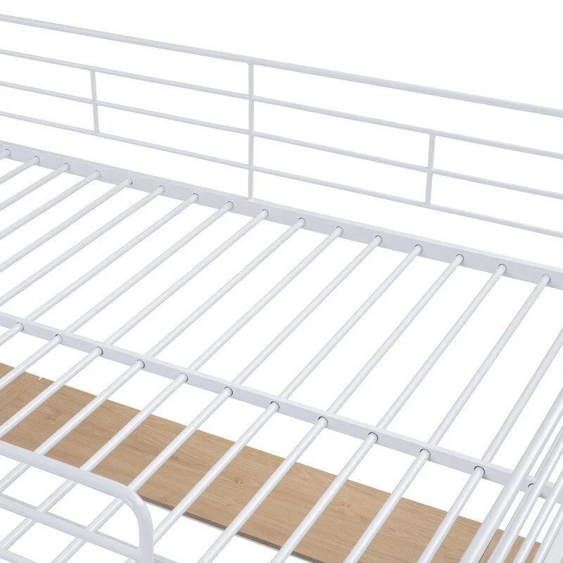 Cama alta metálica de tamaño completo con 3 niveles de estantes y escritorio en forma de L