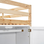 Cama alta doble de madera con armario de almacenamiento integrado y 2 ventanas