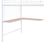 Cama alta de metal de tamaño completo con escritorio y rejilla metálica, armario