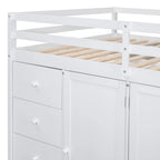 Cama alta de tamaño completo, estructura de cama alta de madera con armarios, gabinetes y cajones integrados