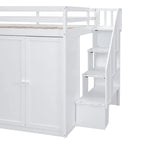 Cama alta de tamaño completo, estructura de cama alta de madera con armarios, gabinetes y cajones integrados