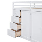 Cama alta de tamaño completo, estructura de cama alta de madera con armarios, gabinetes y cajones integrados